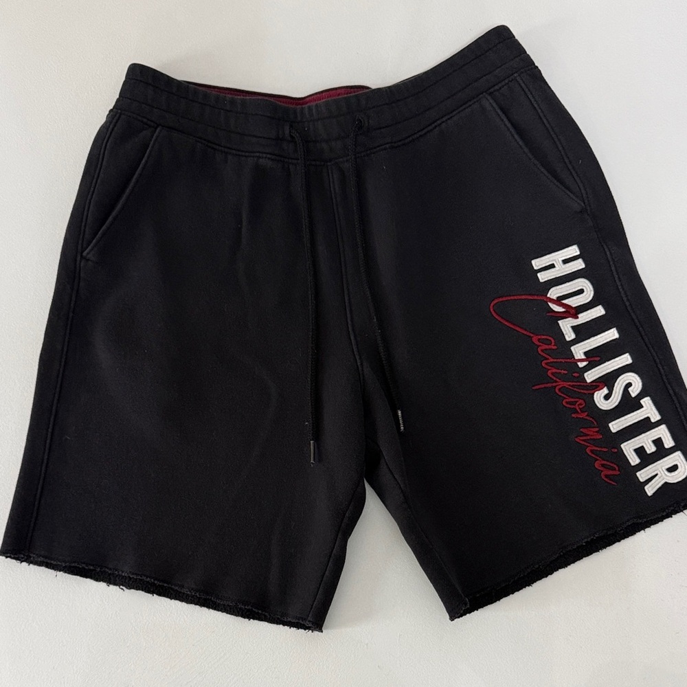 Hollister Black Athletic Shorts with Red & White Logo